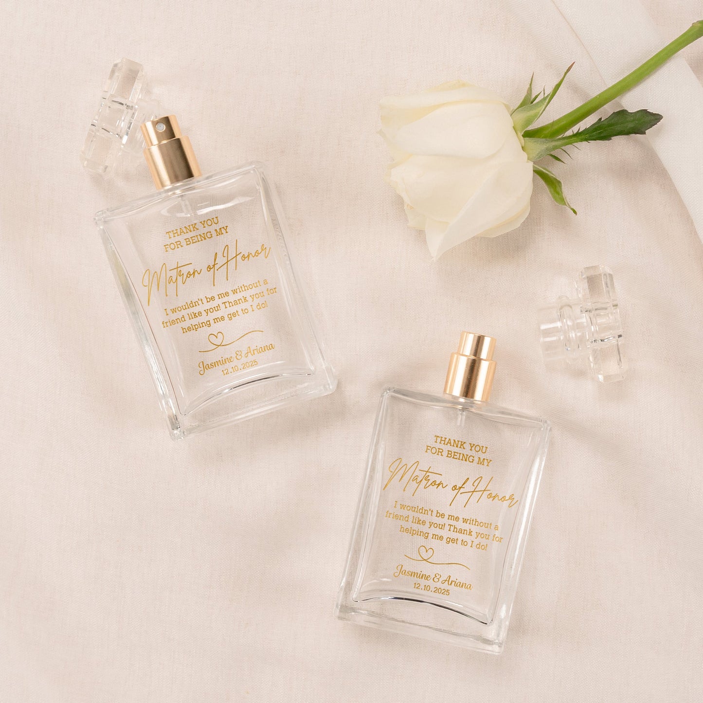 Charming Personalized Matron of Honor Glass Perfume Bottle perfect as maid of honor gifts and bridesmaid appreciation gifts