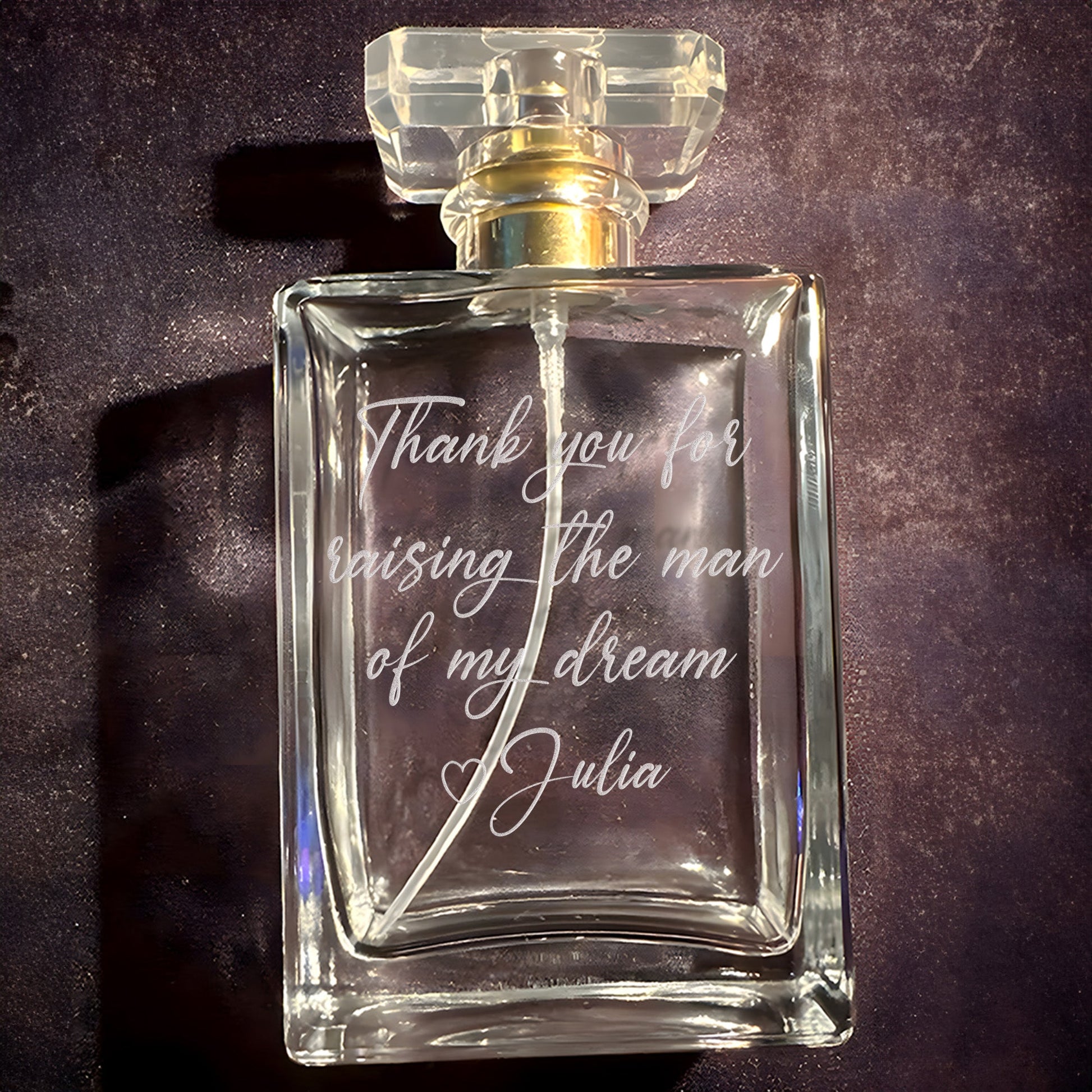 Meaningful Personalized Message Glass Perfume Bottle presented as lasting mother daughter wedding gifts and bridal keepsake