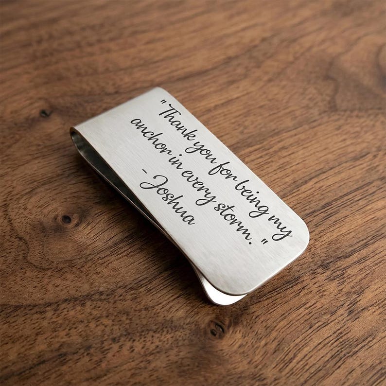 Personalized money clip for dad from wife or kids, a high-quality engraved Father's Day gift and sentimental keepsake.