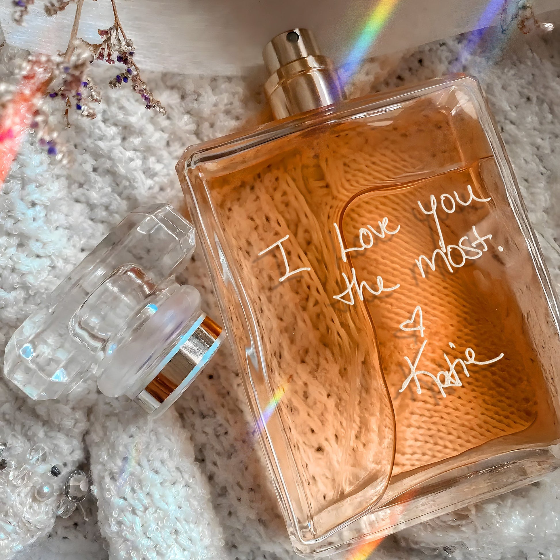 Unique Personalized Mom Glass Perfume Bottle with Handwriting created for timeless mother of the groom gifts