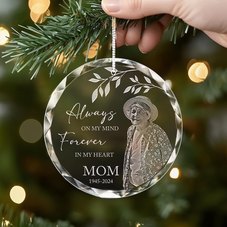 Memorial gifts for loss of mother with a Personalized Mom Memorial Glass Ornament keepsake