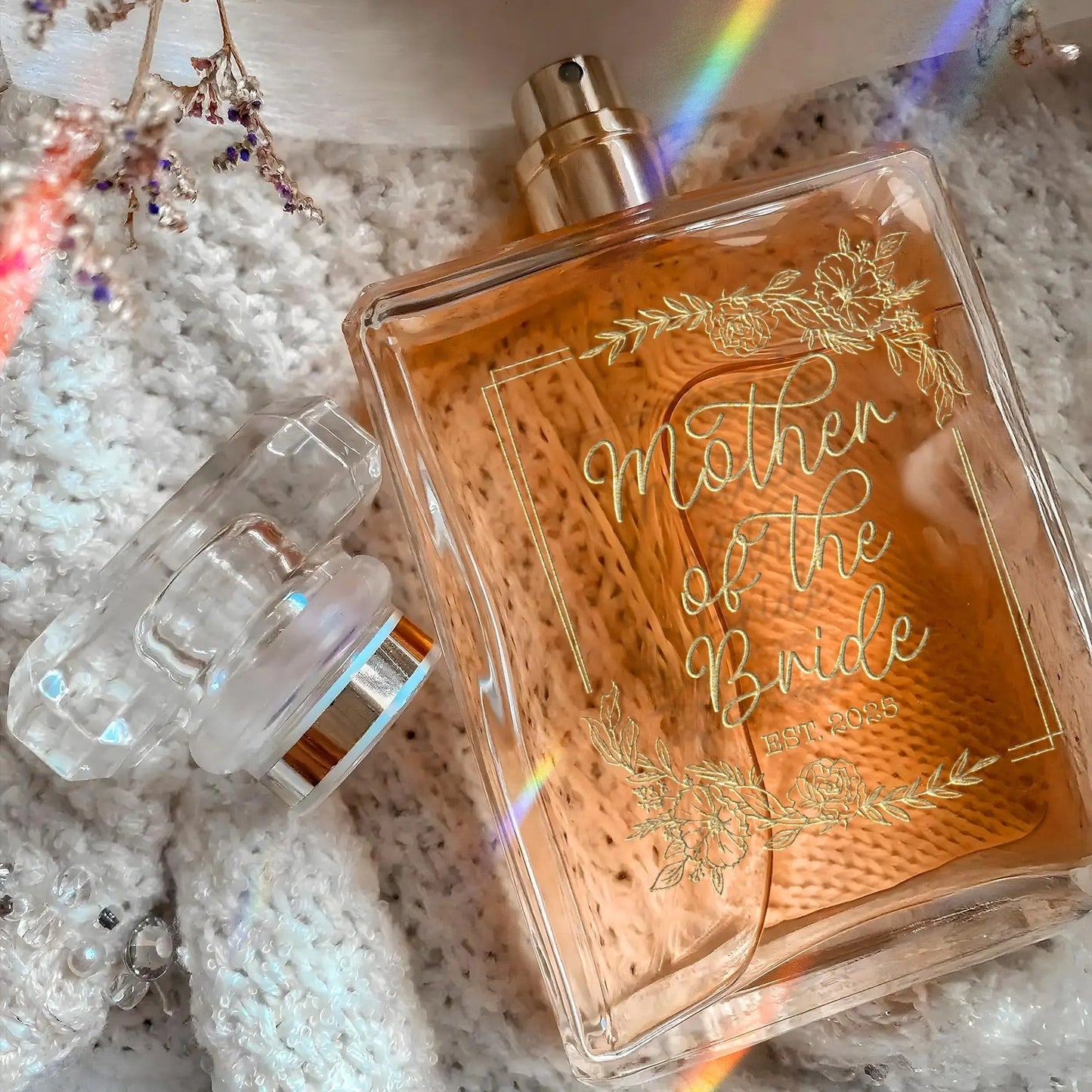 Matron of honor gifts with personalized perfume bottles for the mother of the bride