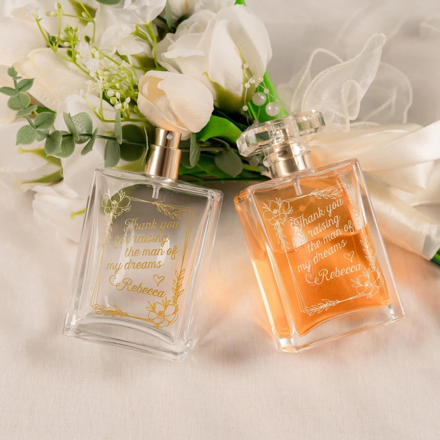 Custom engraved Personalized Mother of Groom Glass Perfume Bottle perfect as bridal perfume and wedding gift for mom