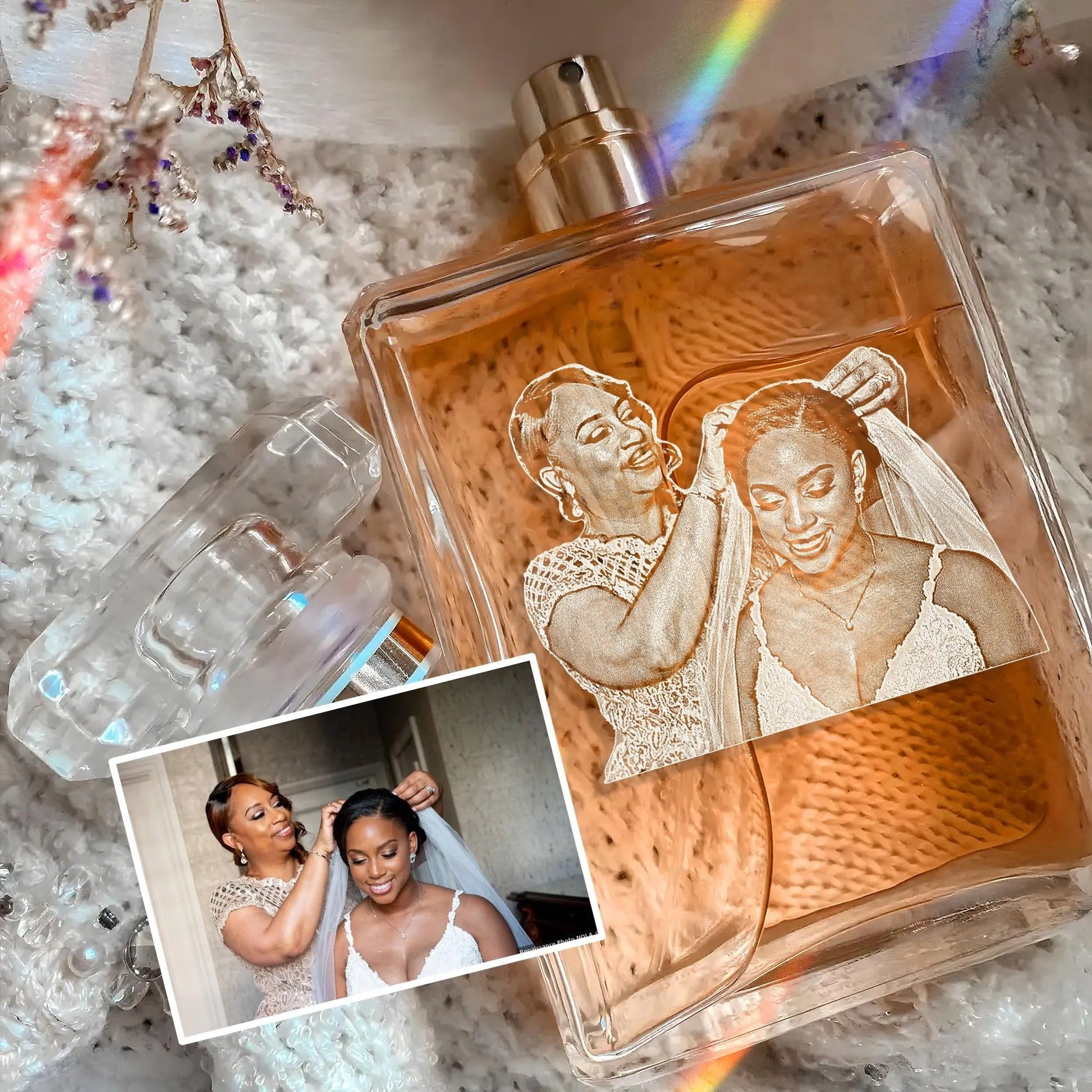 Custom Personalized Mother of the Bride Glass Perfume Bottle with Photo perfect as mother daughter wedding gifts and wedding memento