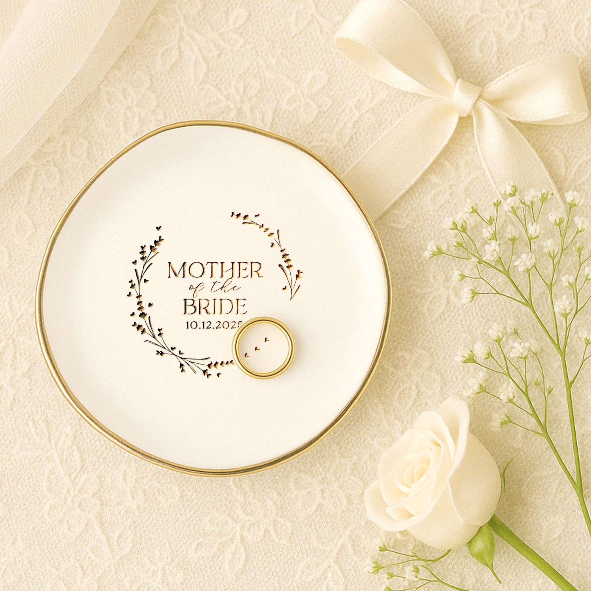 Personalized Mother of The Bride Ring Dish as a thoughtful wedding ring dish and keepsake