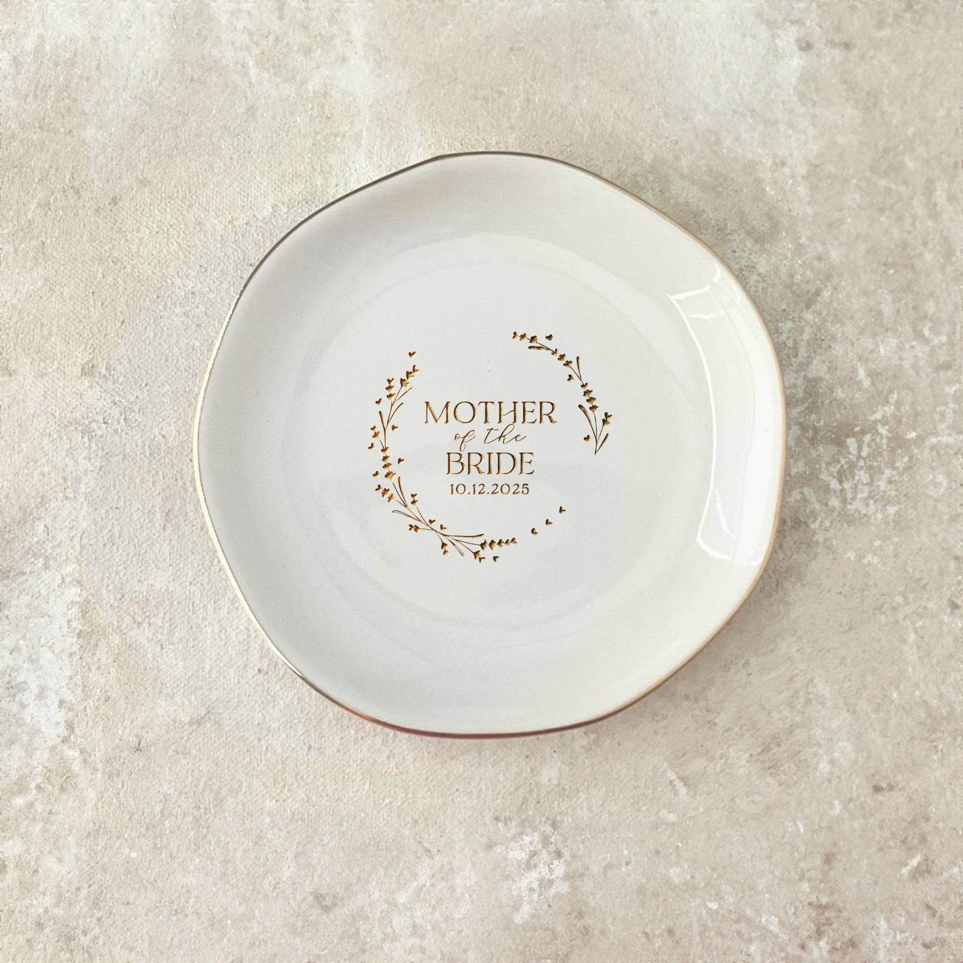 Wedding ring holder designed as a mother of the bride gift with custom message