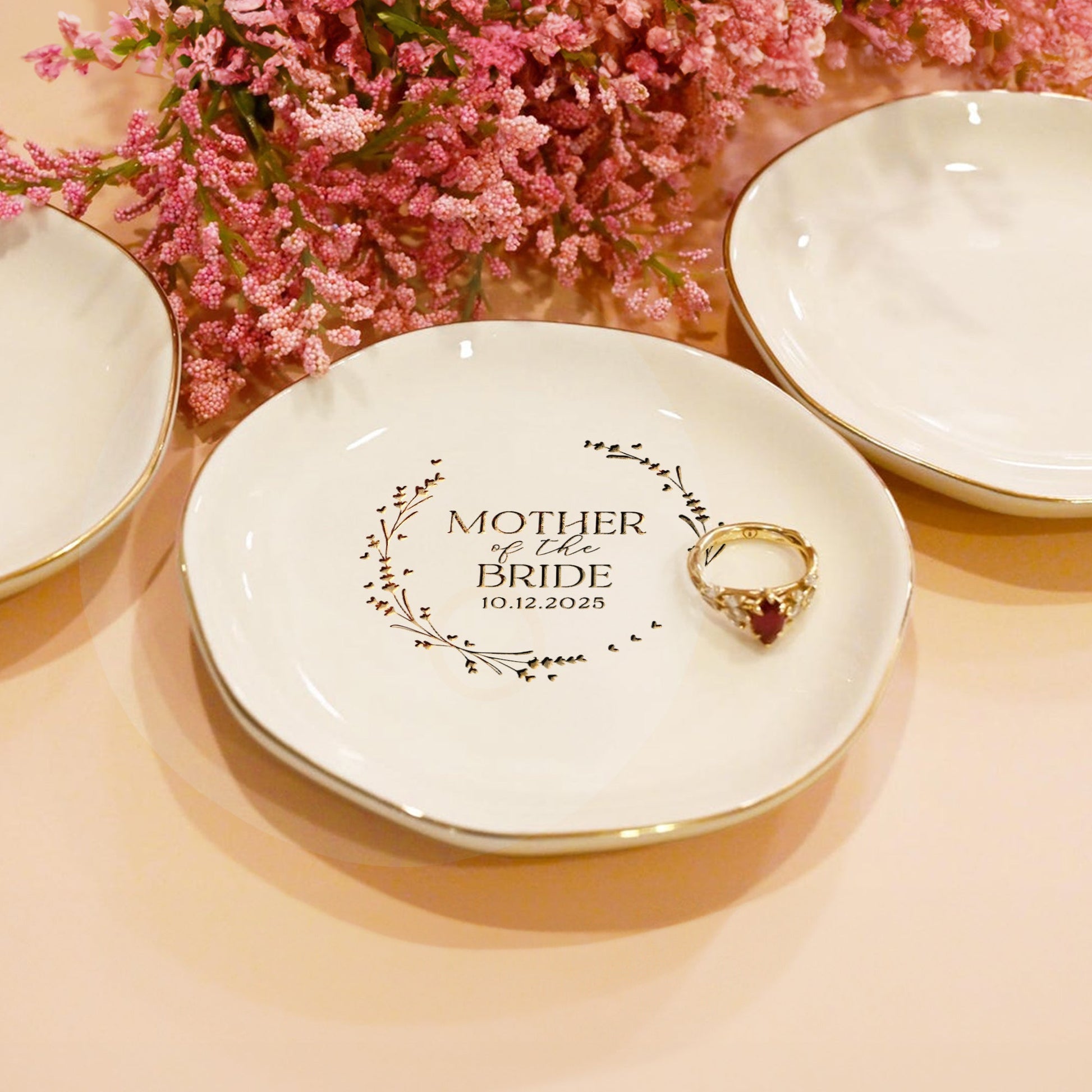 Wedding gift for mom featuring personalized ring dish for bridal party or ceremony day