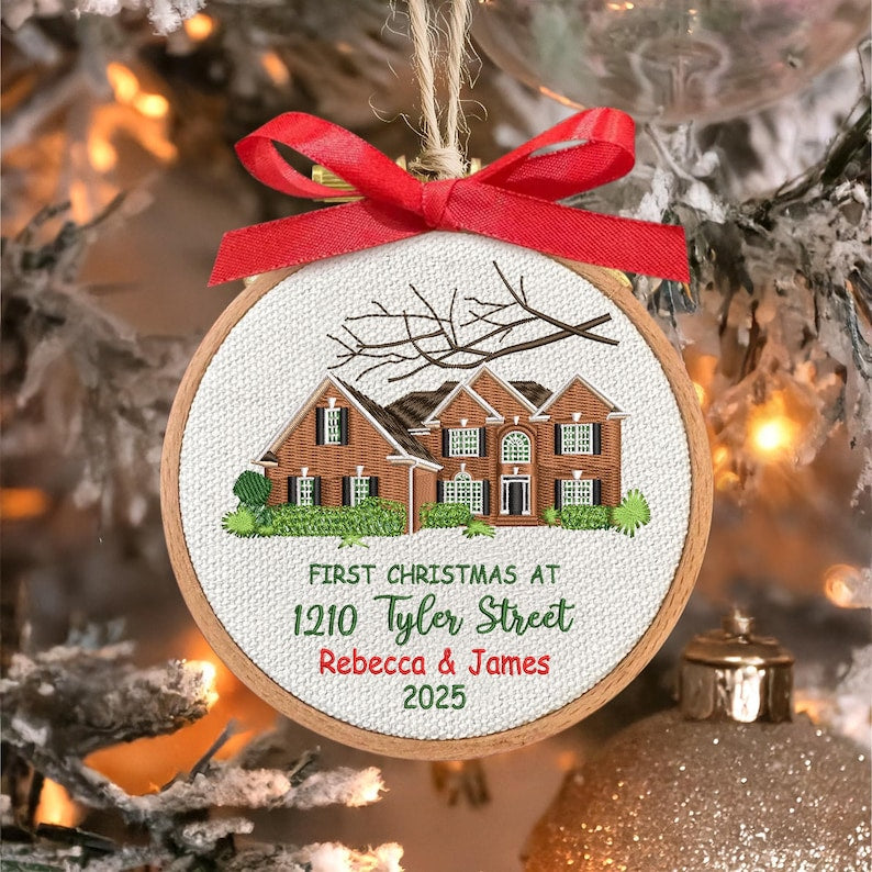 Custom embroidery ornament, the Personalized New Home Embroidered Ornament is a wonderful personalized Christmas ornament and house warming gift.
