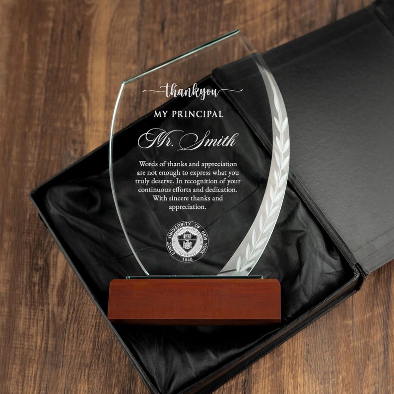 Engraved Personalized Principal Appreciation Crystal Award, a perfect personalized gift idea for Principal's Day or as a Christmas gift.