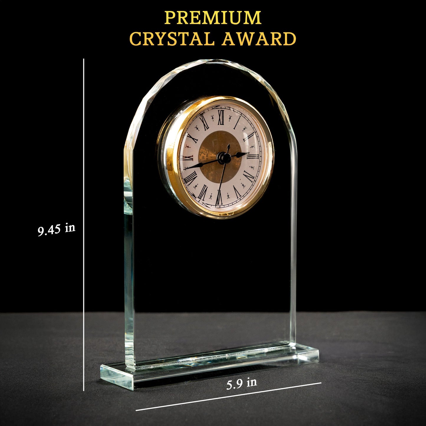 Stylish Personalized Retirement Glass Desk Clock showcased as departure gifts for coworkers and custom clock option