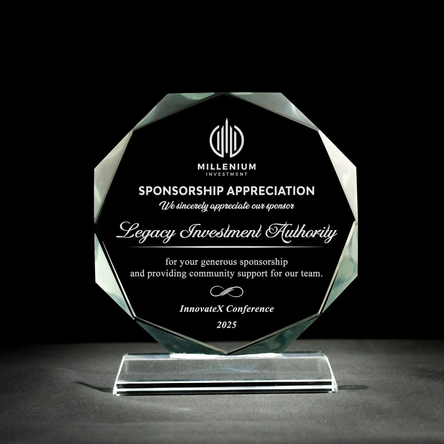 Elegant crystal Personalized Sponsor Recognition Award crafted for sponsorship gift ideas and corporate ceremonies