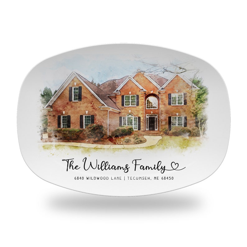 This Personalized Watercolor First Home Platter is a thoughtful mom xmas gift and a lasting first home gift keepsake.