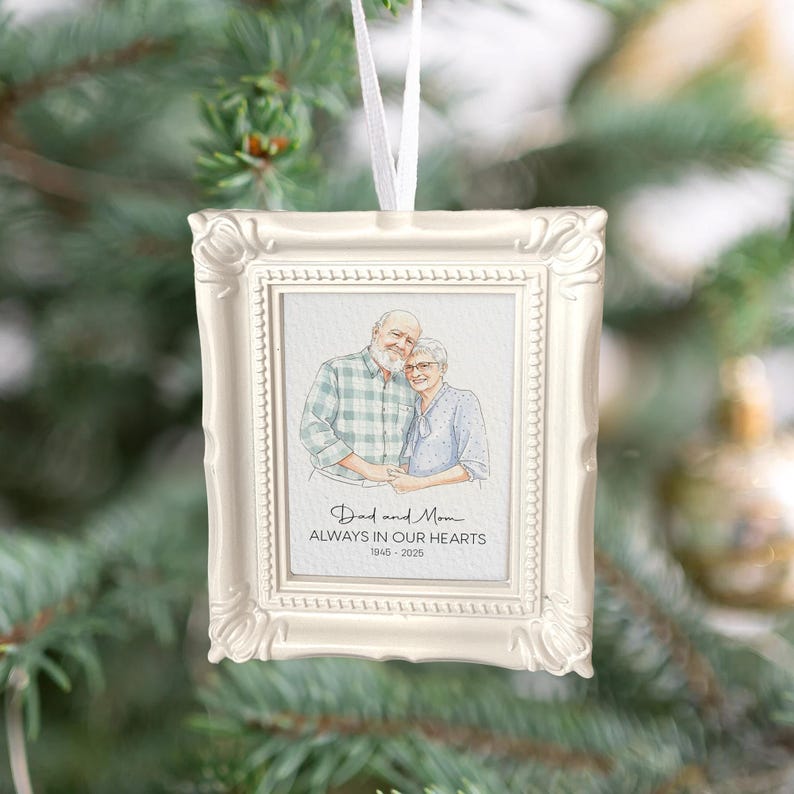 A heartfelt memorial ornament, the Personalized Watercolor Memorial Photo Frame Ornament is a perfect personalized remembrance Christmas ornament.