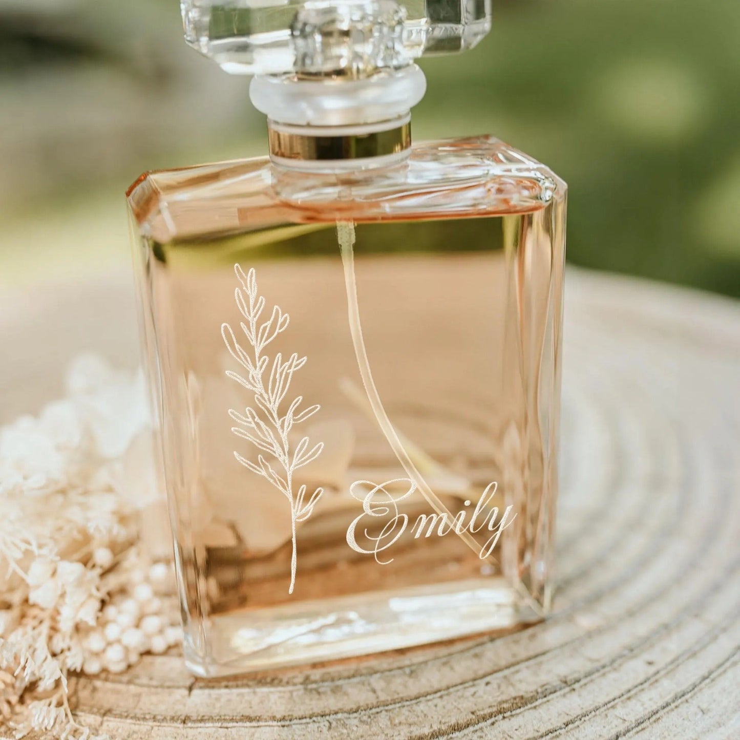 Timeless Personalized Wedding Flower Glass Perfume Bottle created as lasting engraved perfume bottle and wedding shower gifts