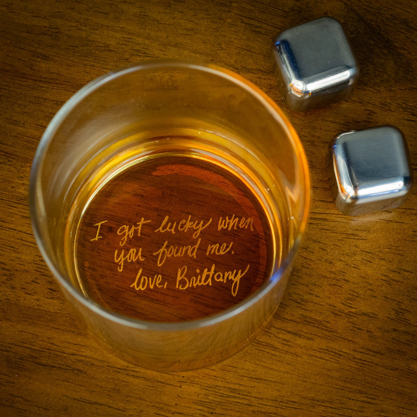 Custom Secret Message Whiskey Glass - Engrave Your Handwriting on Bottom Rock Glas