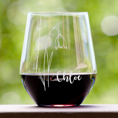 Personalized Birth Flower Stemless Wine Glass