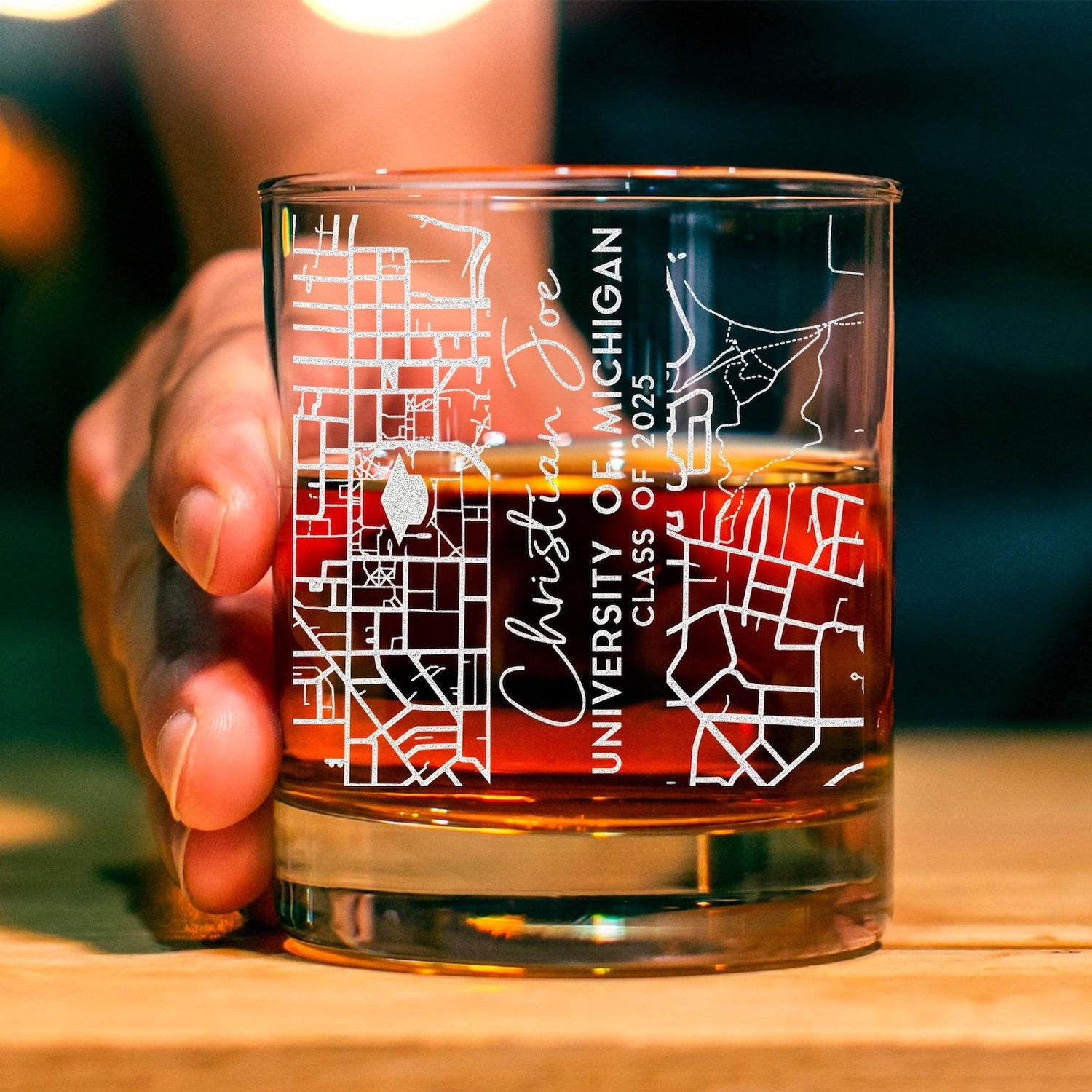 Custom Campus Map Graduation Whiskey Glass - 11 oz 