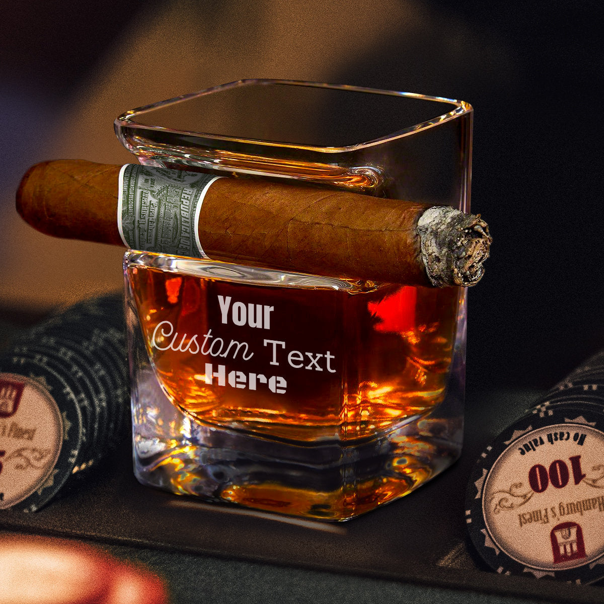 Custom Cigar Holder Whiskey Glass