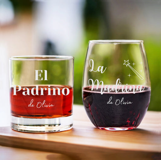 Personalized El Padrino La Madrina Glass Set