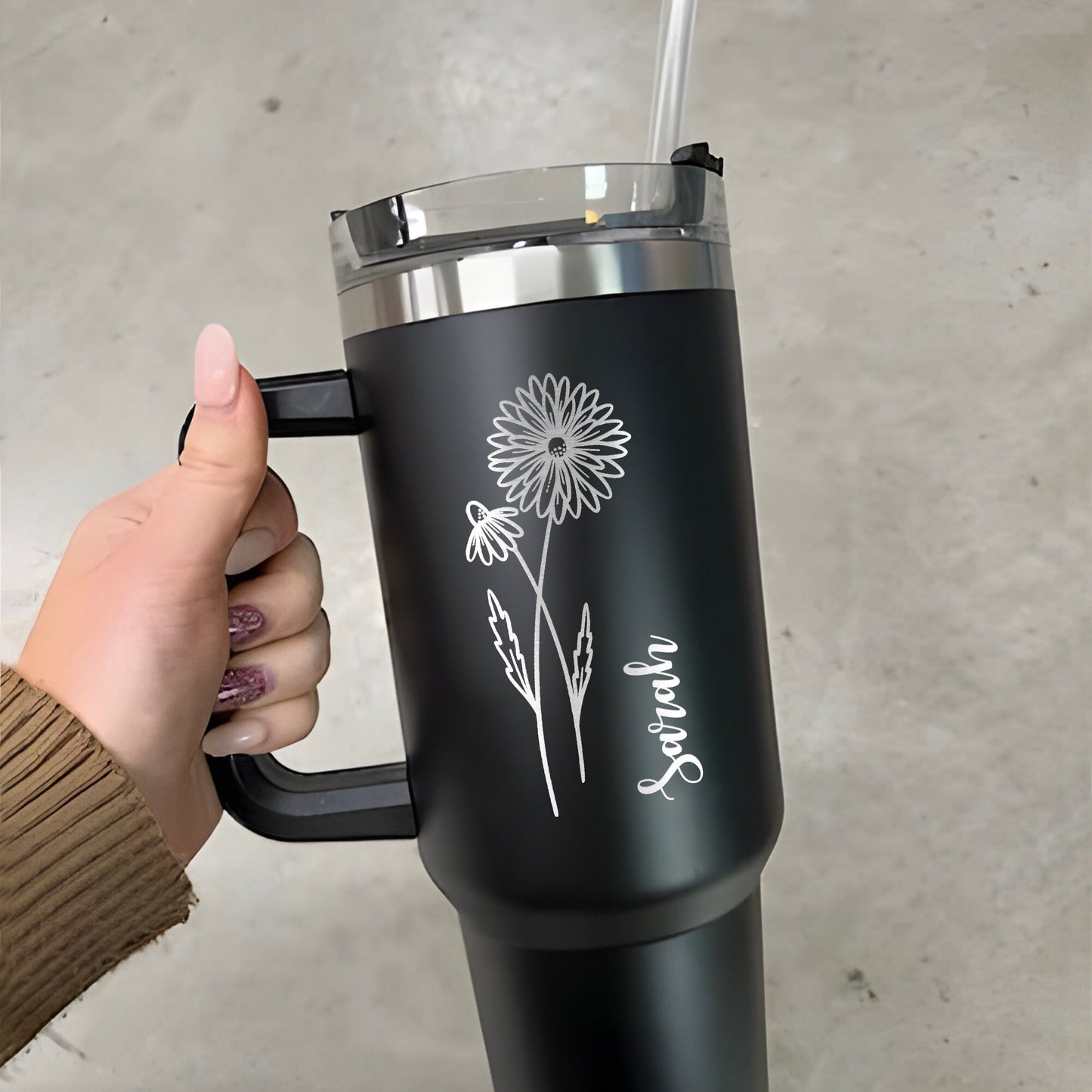 Custom Birth Flowers 40 oz Tumbler With Handle - black