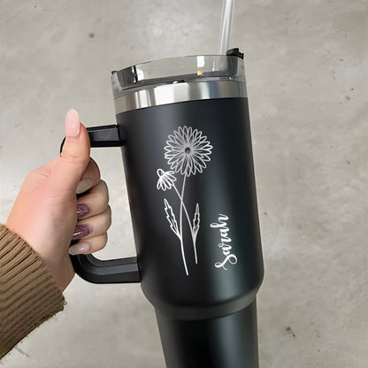 Custom Birth Flowers 40 oz Tumbler With Handle - black