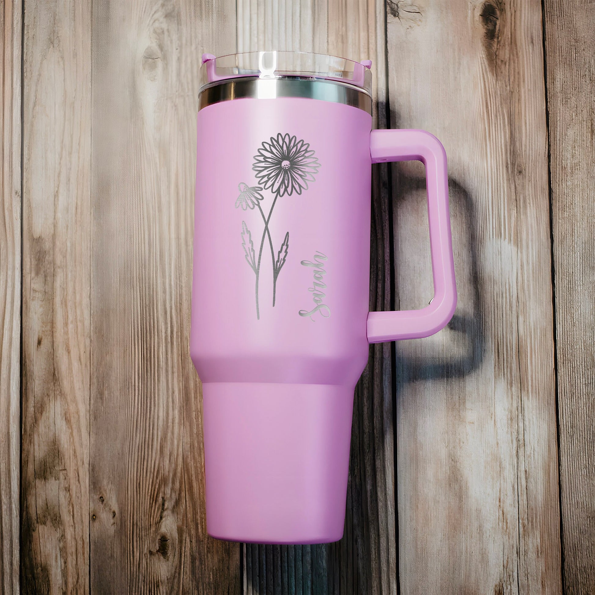 Custom Birth Flowers 40 oz Tumbler With Handle - pink