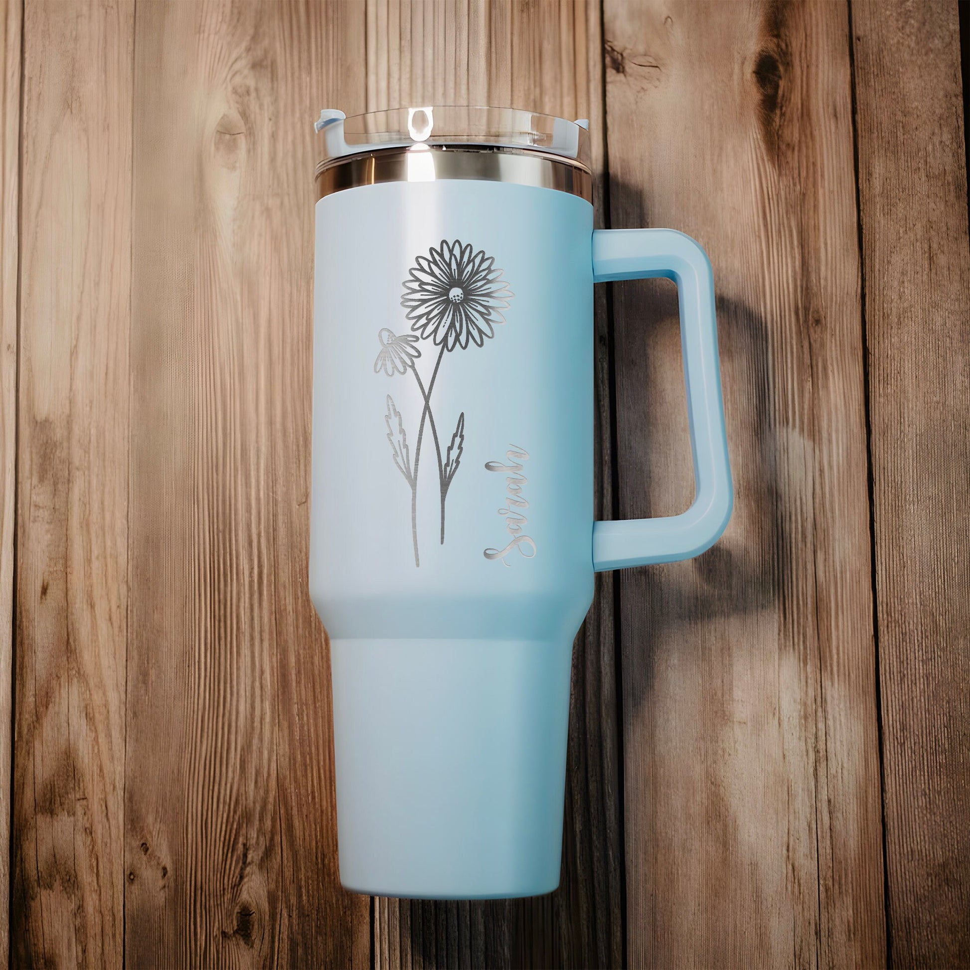 Custom Birth Flowers 40 oz Tumbler With Handle - aqua