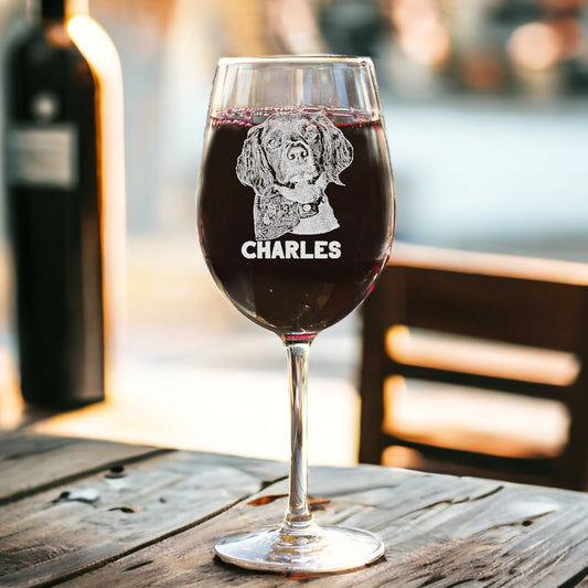 Custom Dog Photo Stemmed Wine Glass Engraved - 15 oz