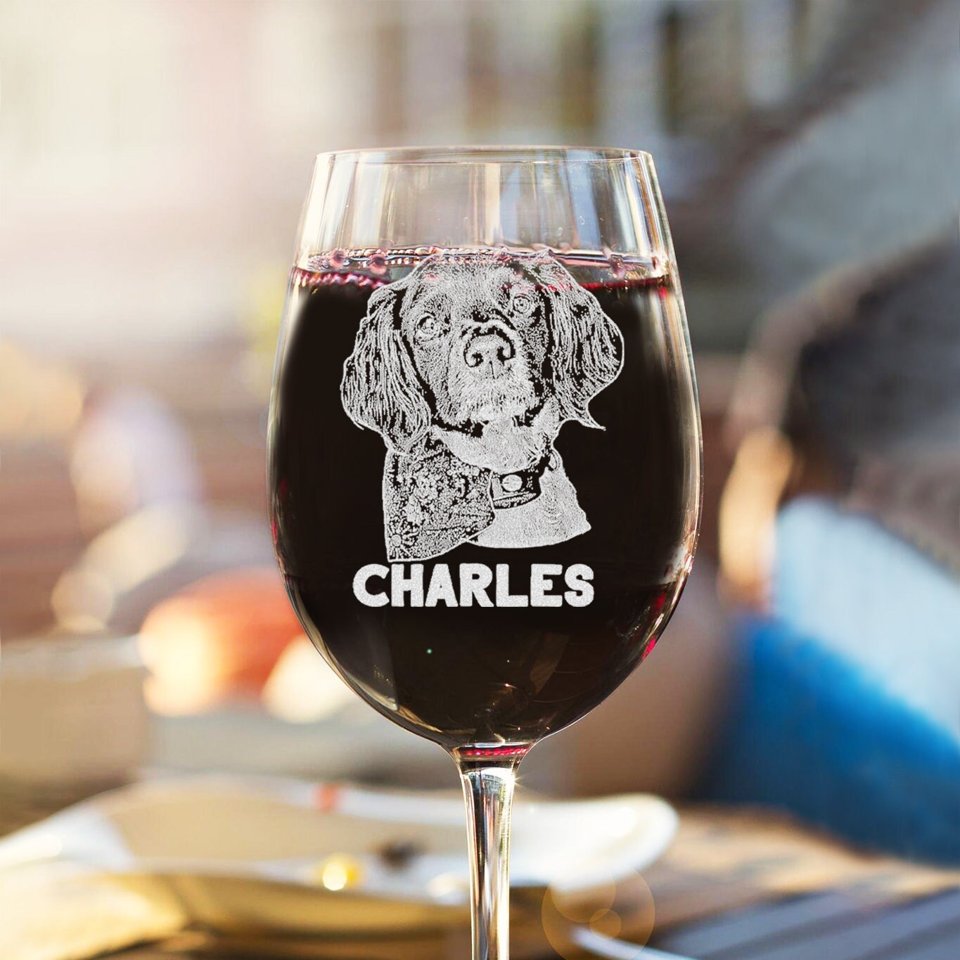 Custom Dog Photo Stemmed Wine Glass Engraved - handmade