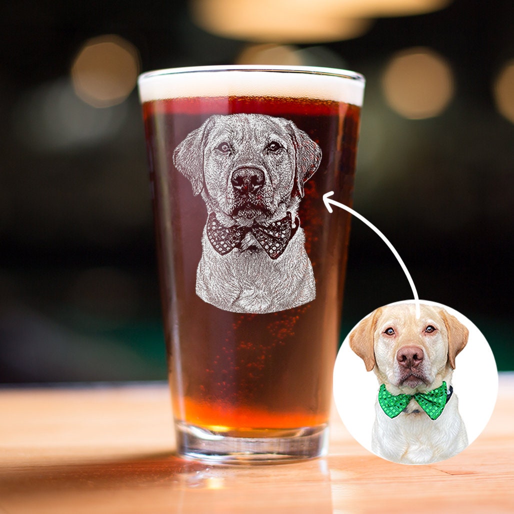 personalized dog pint glass - 16 oz laser engraved 