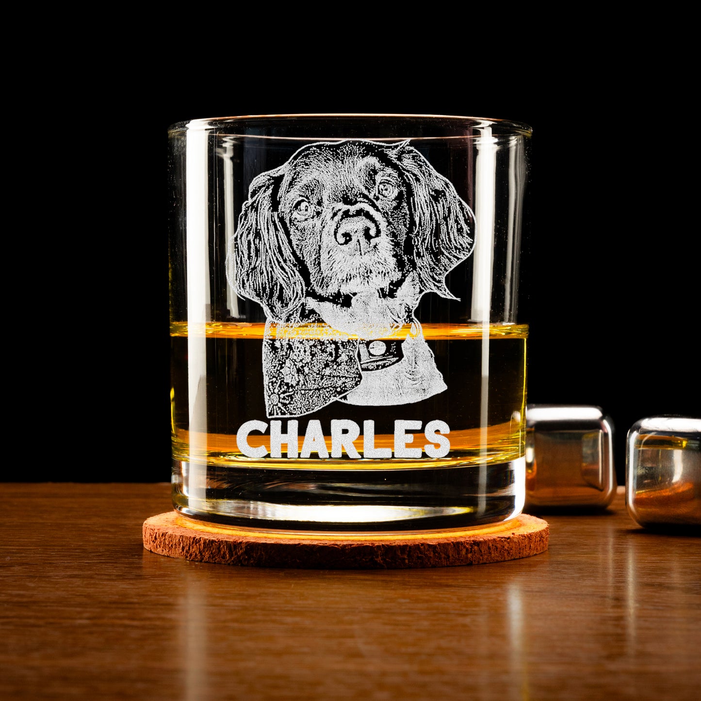 Custom Dog Portrait Whiskey Glass Engraved