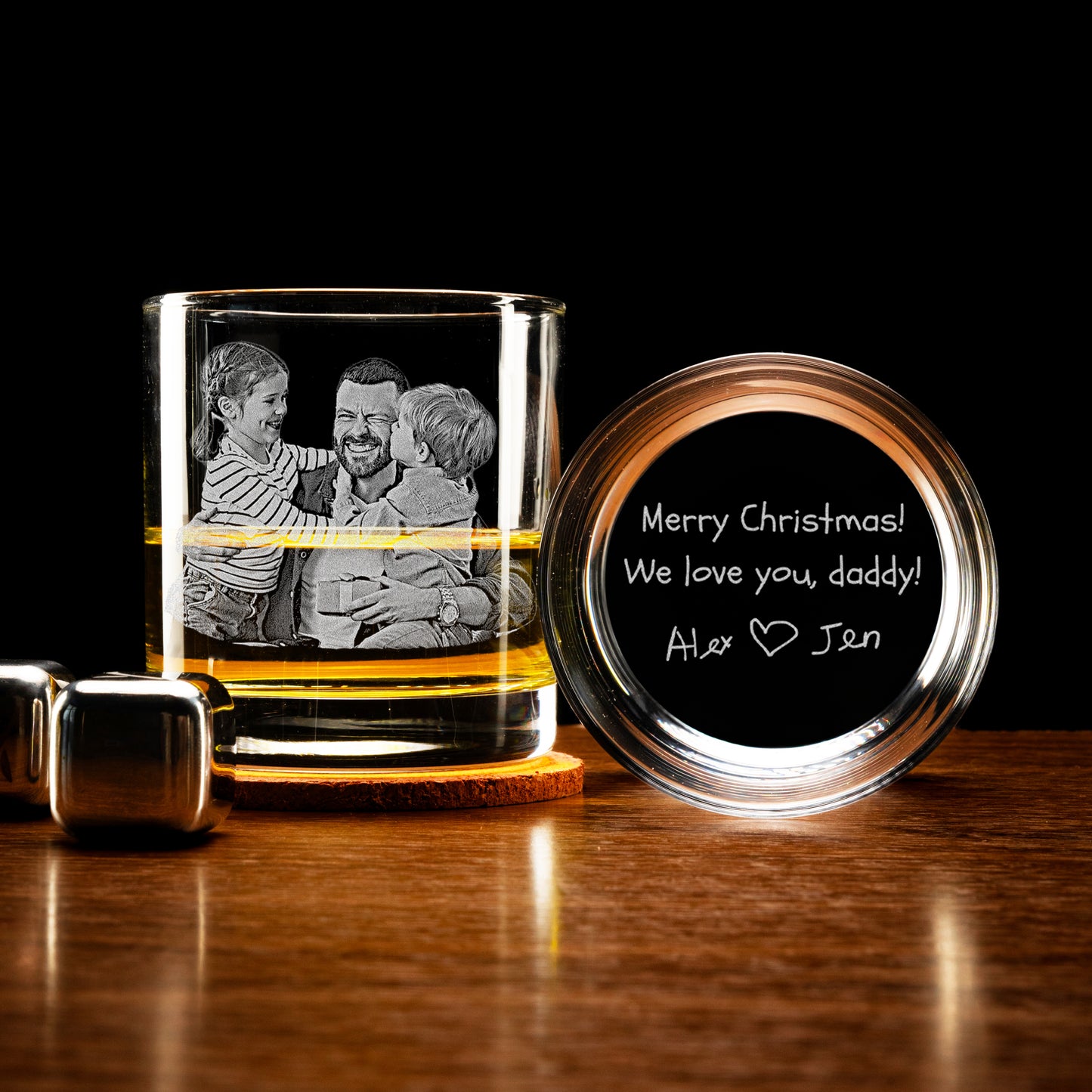 Custom Photo & Handwriting Whiskey Glass Engraved