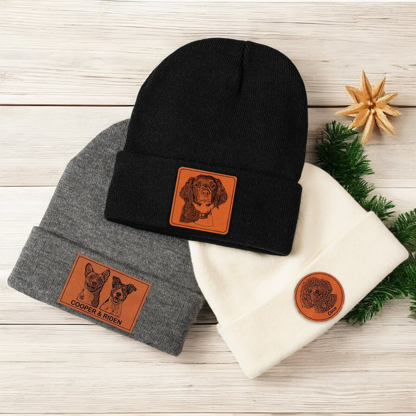 Custom Beanies with Dog Photo Engraved