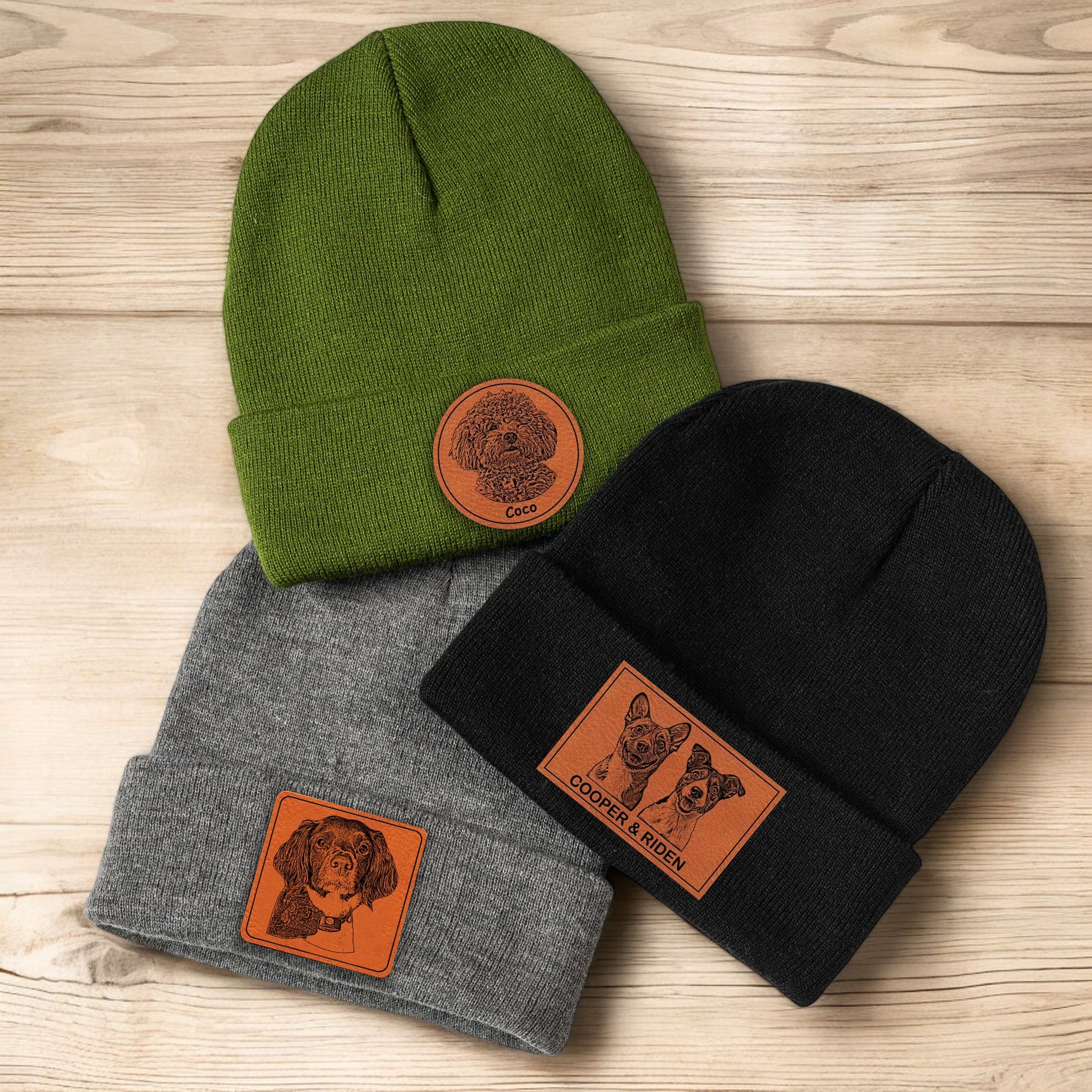 Custom Beanies with Dog Photo Engraved