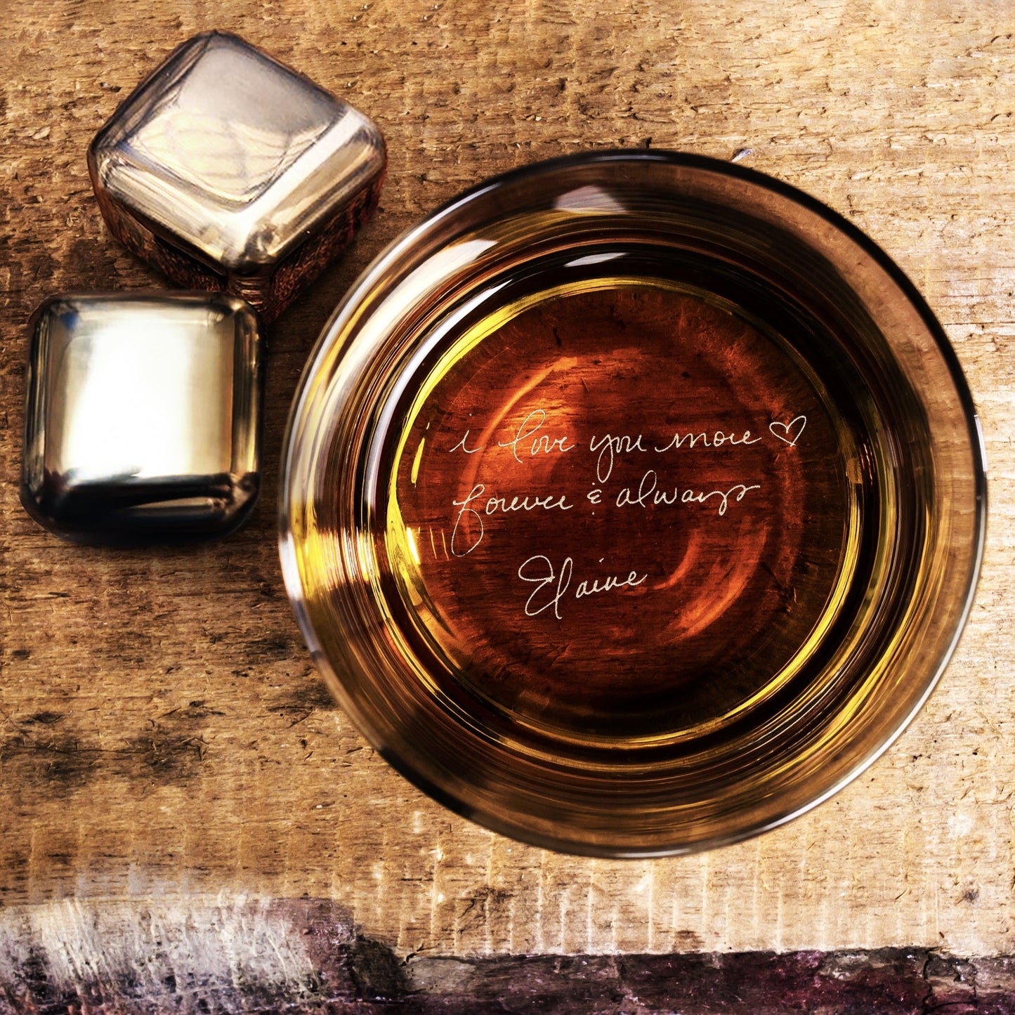 Custom Photo & Handwriting Whiskey Glass Engraved