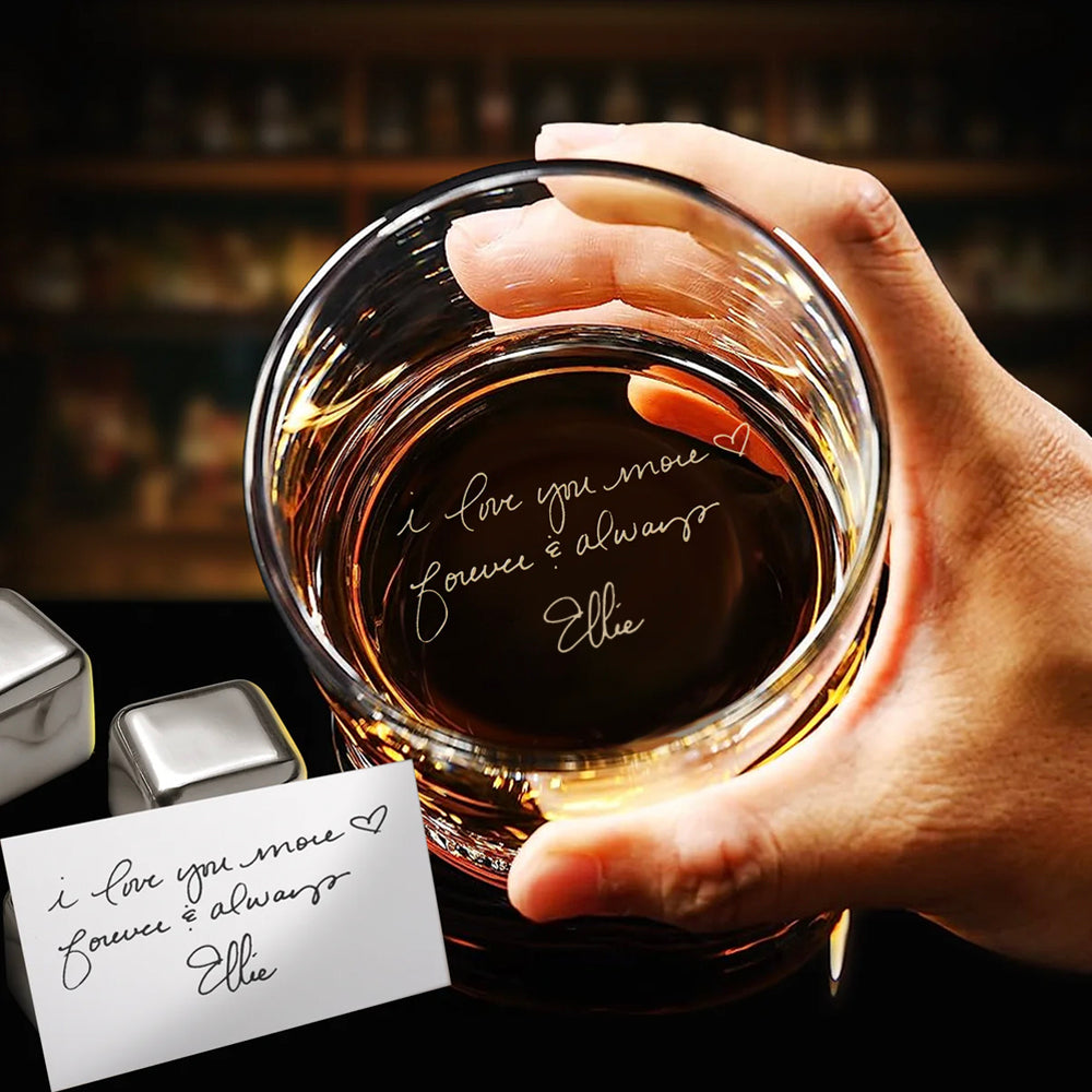 Personalized Handwriting Whiskey Glass - bottom engraved