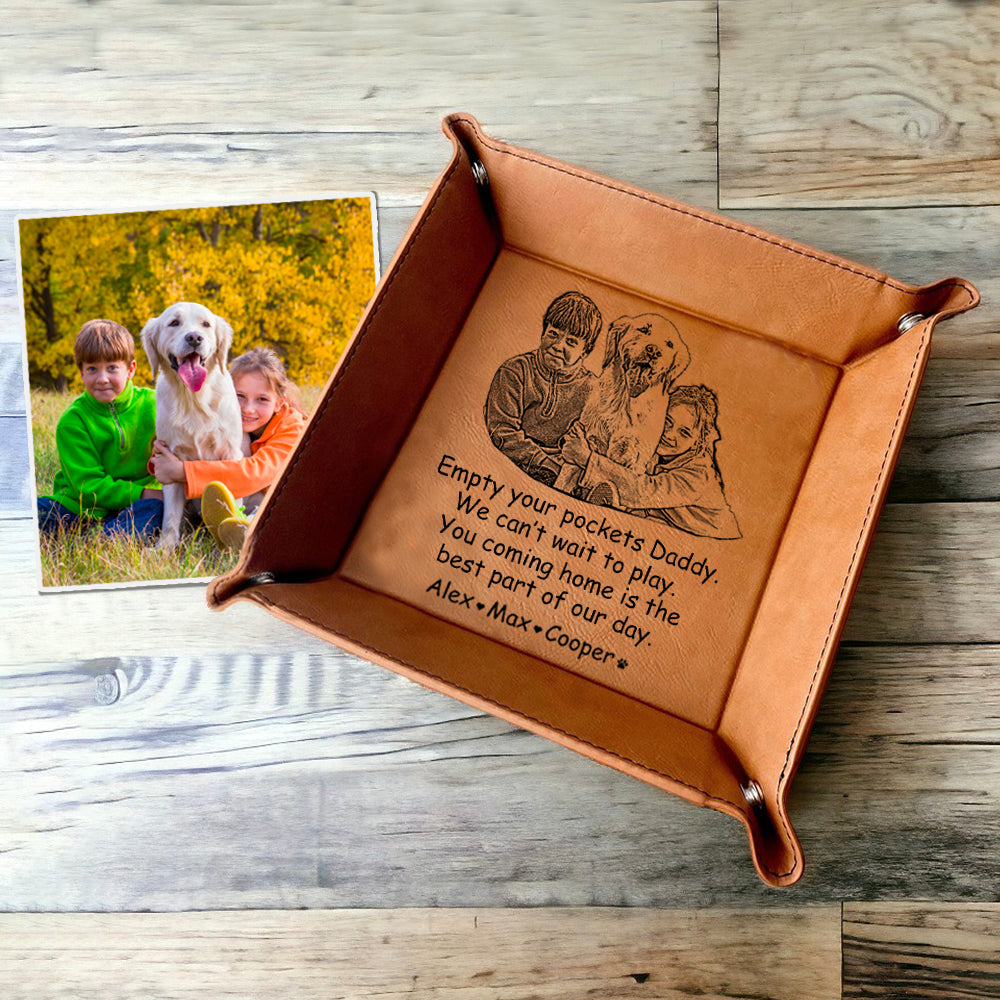 Personalized Leather Valet Tray with Photo Engraved - Vegan leather