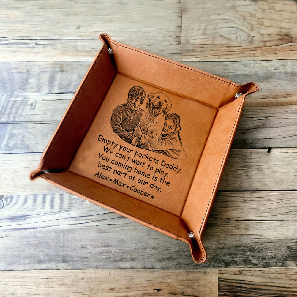 Personalized Leather Valet Tray with Photo Engraved - gift for dad
