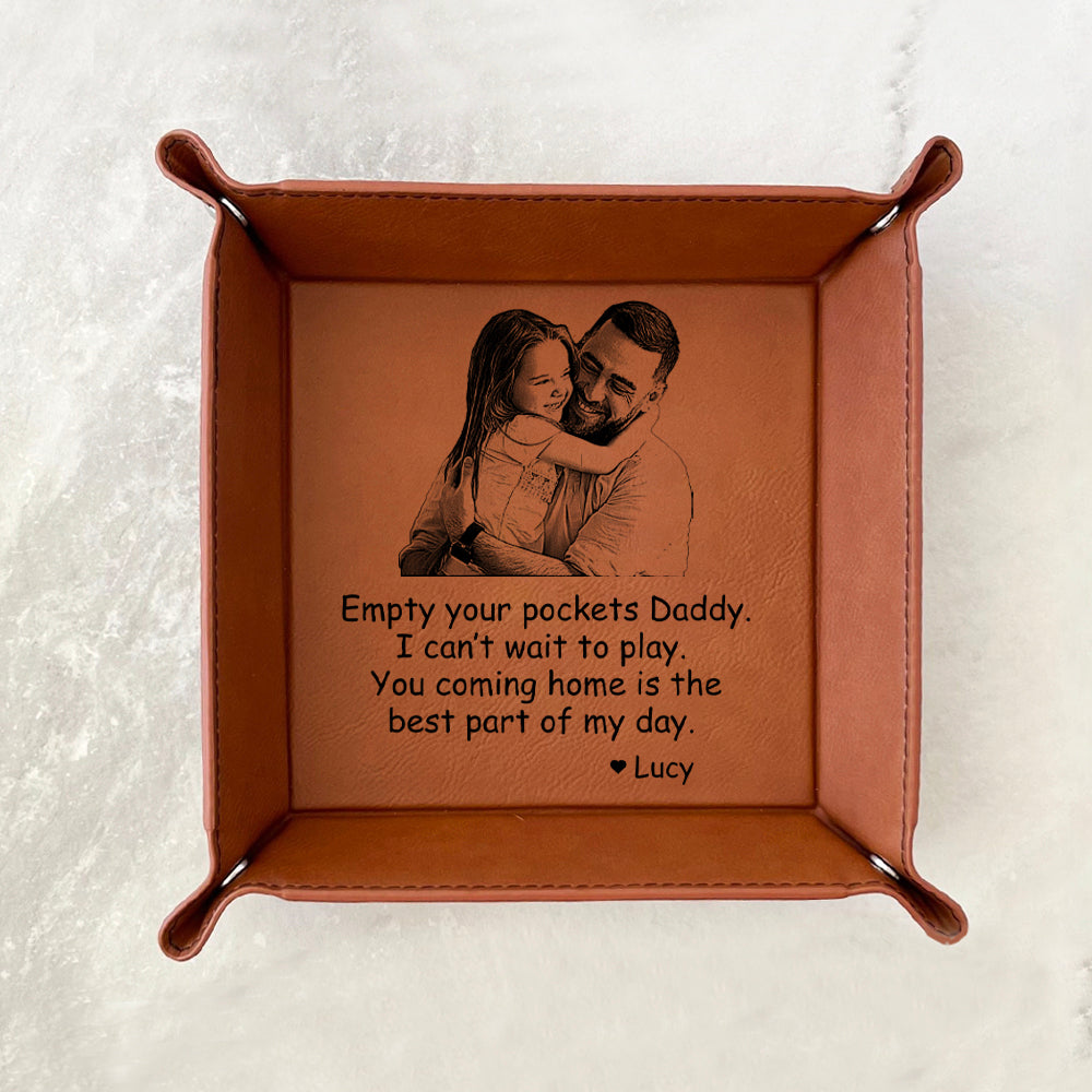 Personalized Leather Valet Tray with Photo Engraved