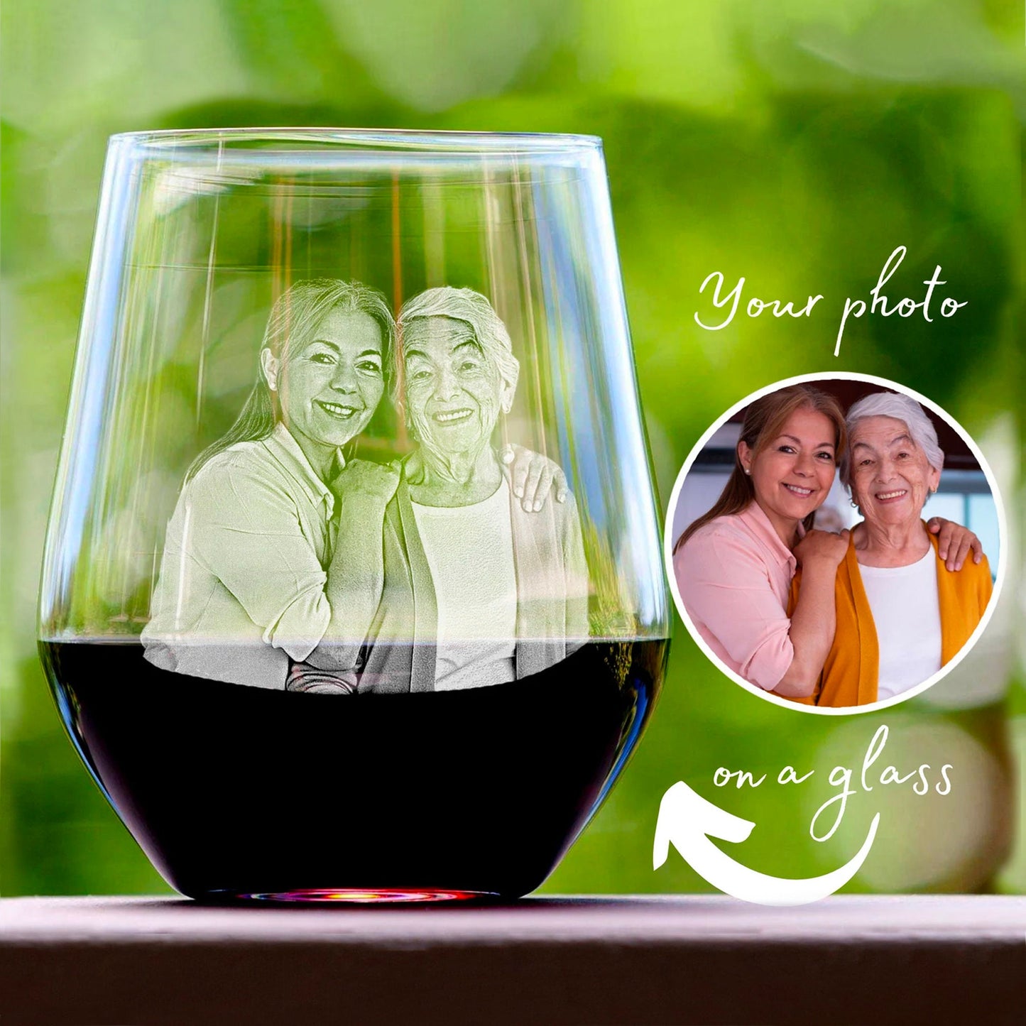 Personalized Stemless Wine Glass with Photo Engraved
