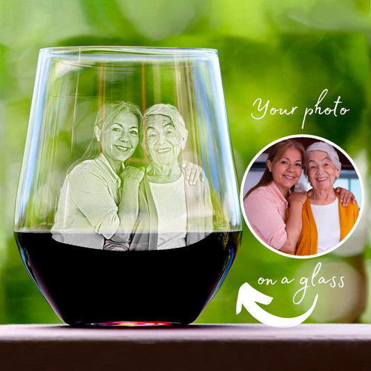 Personalized Stemless Wine Glass with Photo Engraved