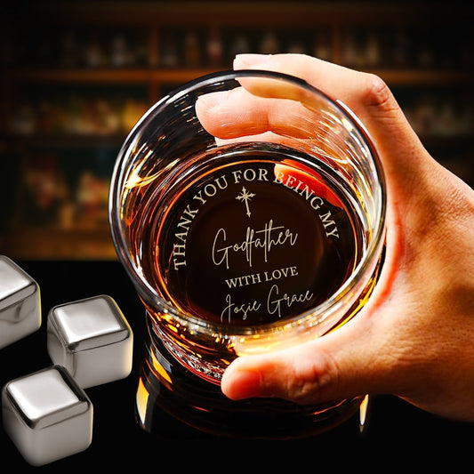 Thank You For Being My Godfather Personalized Whiskey Glass - Bottom emgraved