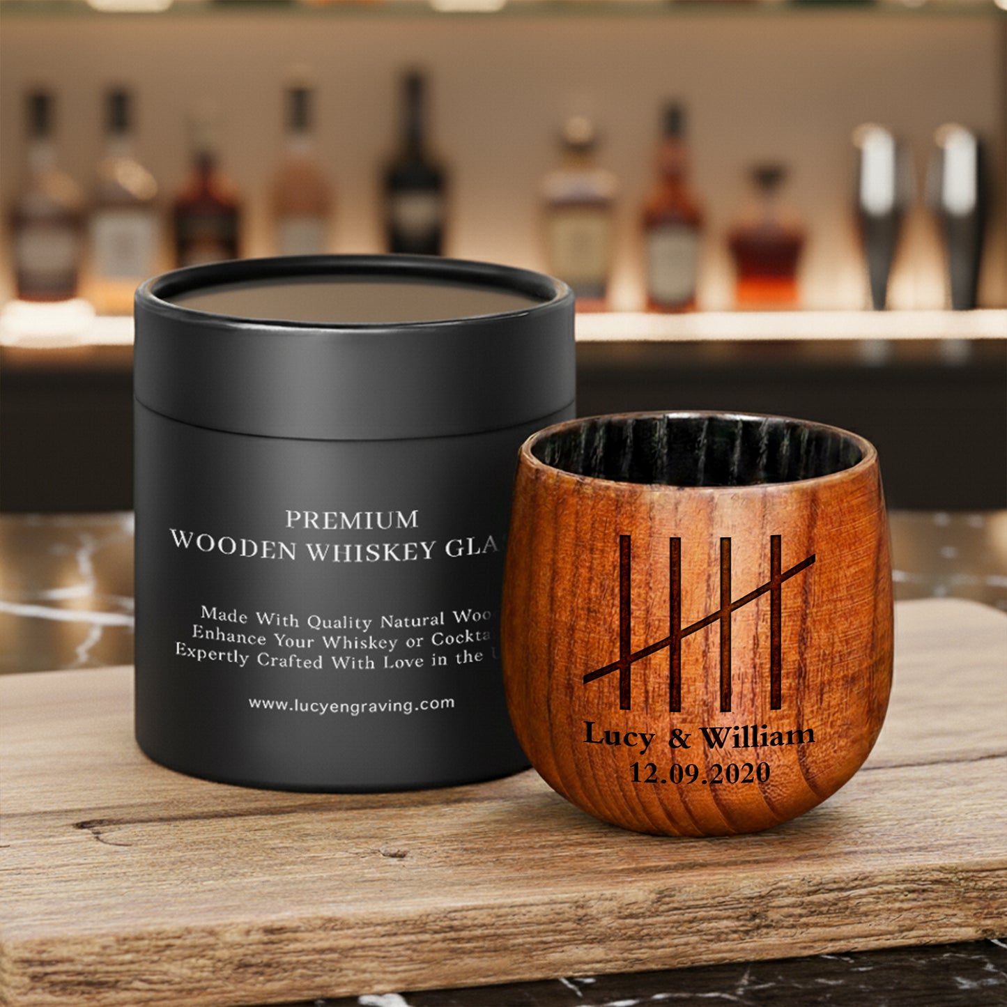 Personalized 5 Year Anniversary Wooden Whiskey Glass
