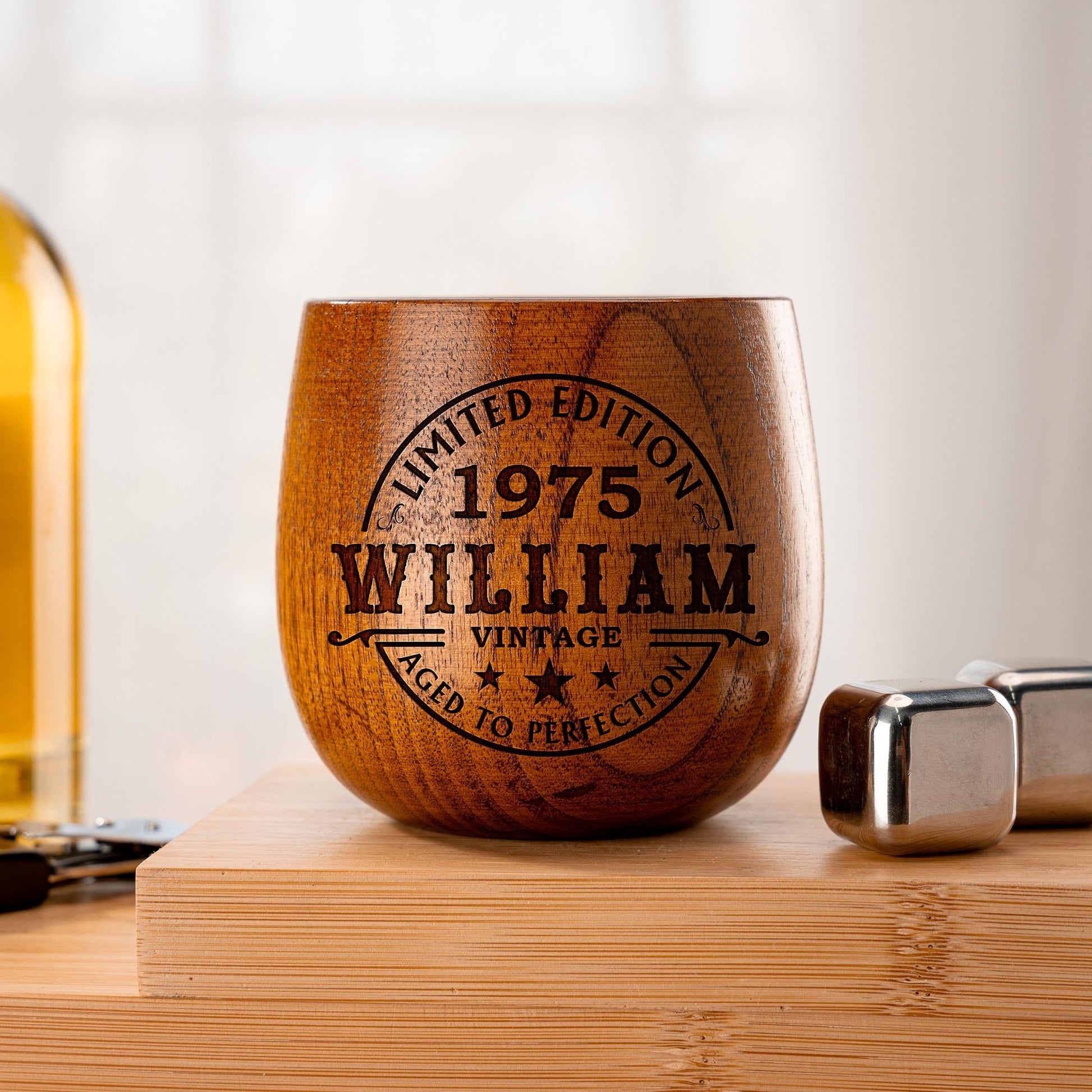 custom 50th birthday wooden whiskey glass
