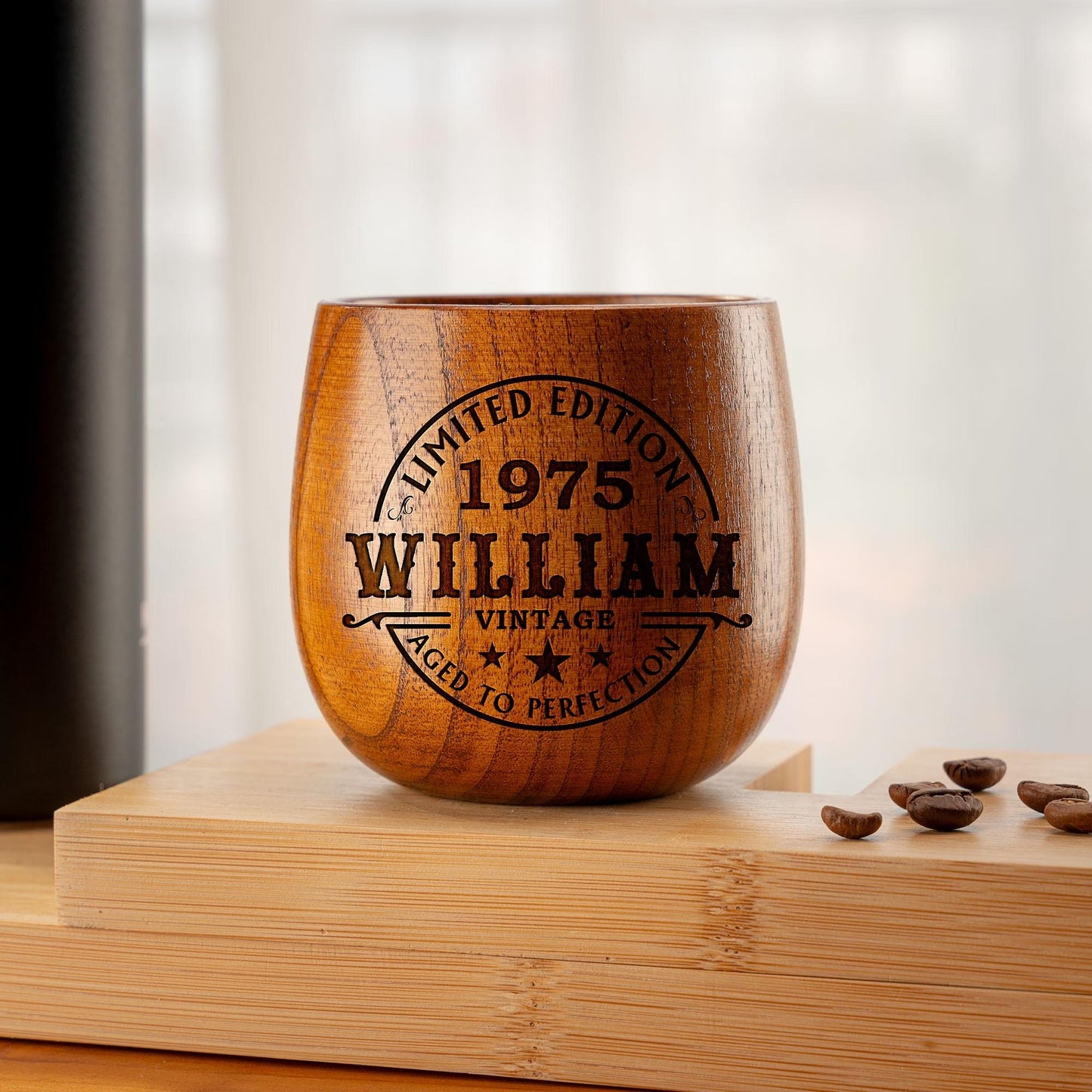 engraved 50th birthday wooden bourbon glasses
