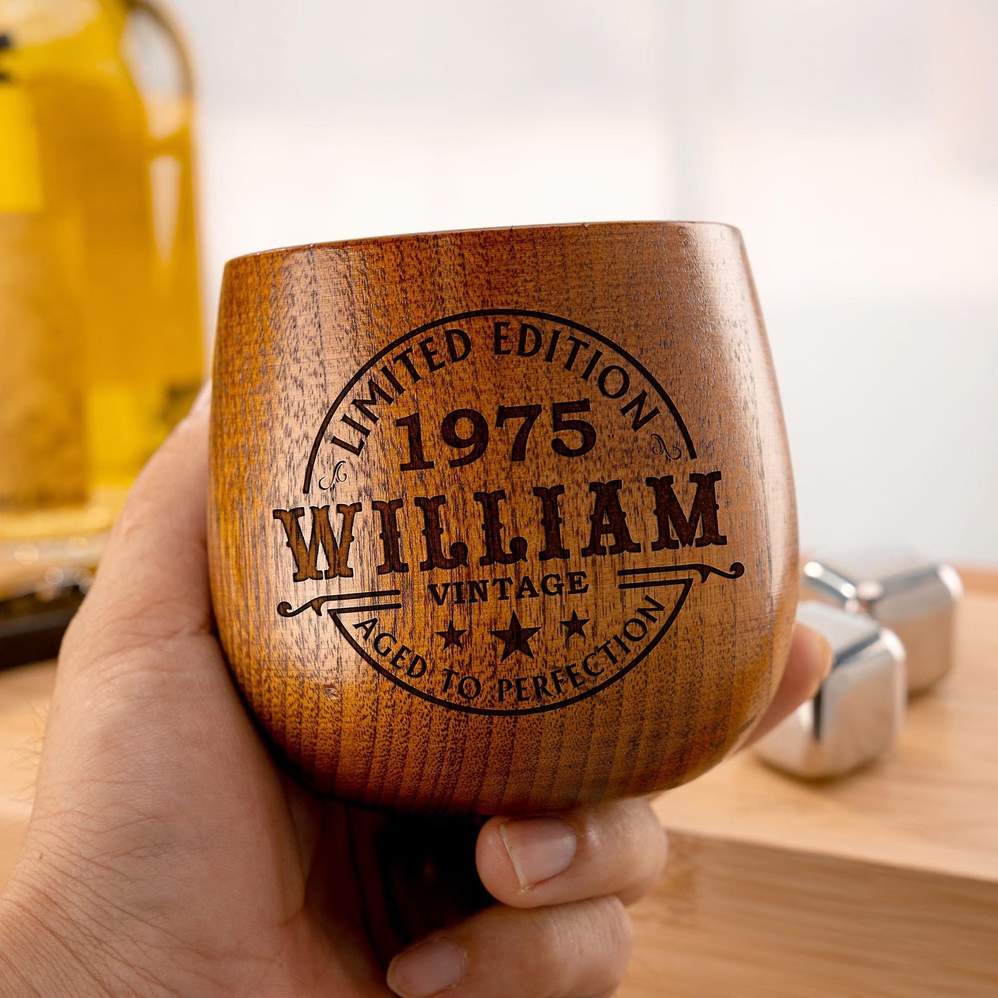 special wooden whiskey glass 50th birthday