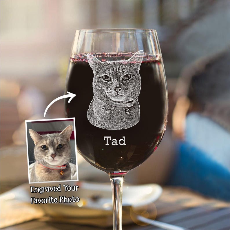 Custom Dog Photo Stemmed Wine Glass Engraved