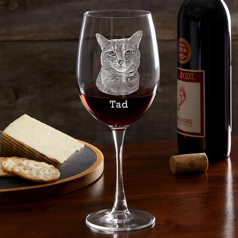 Custom Dog Photo Stemmed Wine Glass Engraved