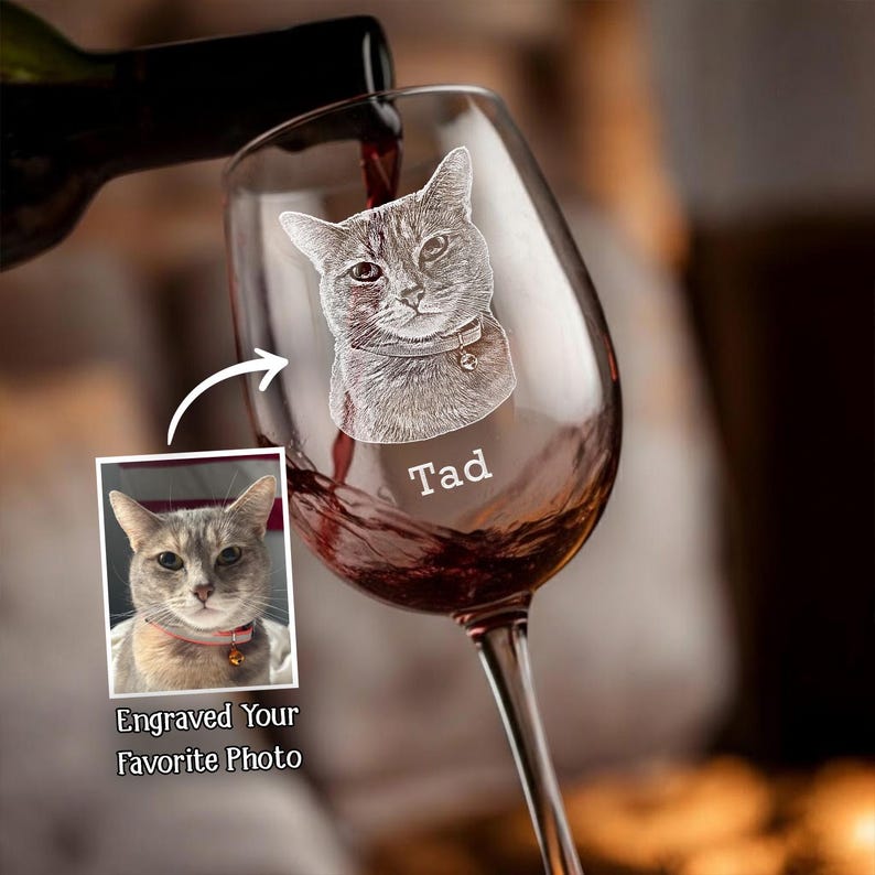 Custom Dog Photo Stemmed Wine Glass Engraved