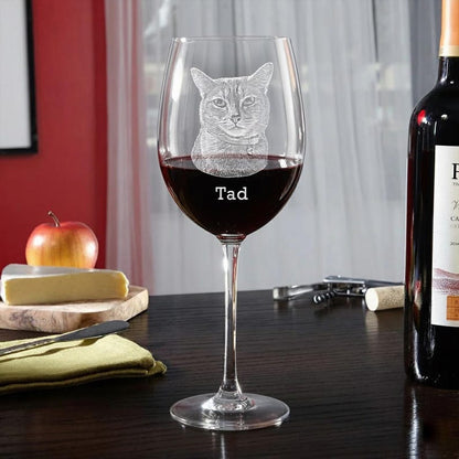 Custom Dog Photo Stemmed Wine Glass Engraved